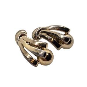 Vintage Monet Gold Tone Fan Swirl Statement Clip On Earrings Stamped, VGC